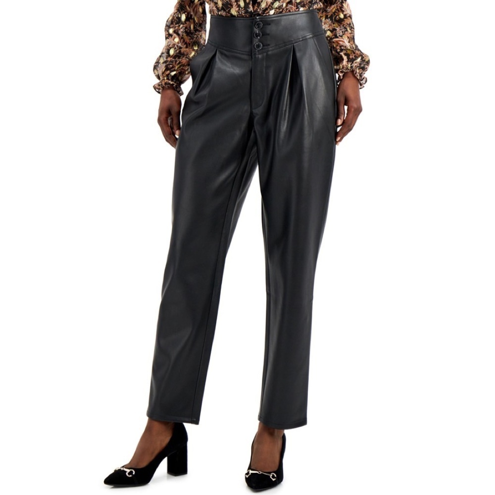 INC Womens Dress Pants Faux-Leather Pleated High-Rise
